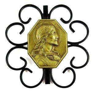 Jesus Wall Plaque Hanging Vintage Signed by Parvillers Engraver
